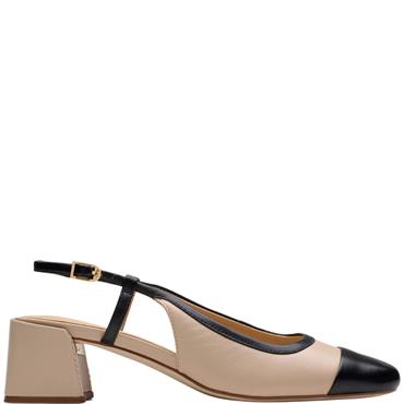 CLARKS WOMENS LOW HEEL SLING BACK SANDAL - SAND LEATHER